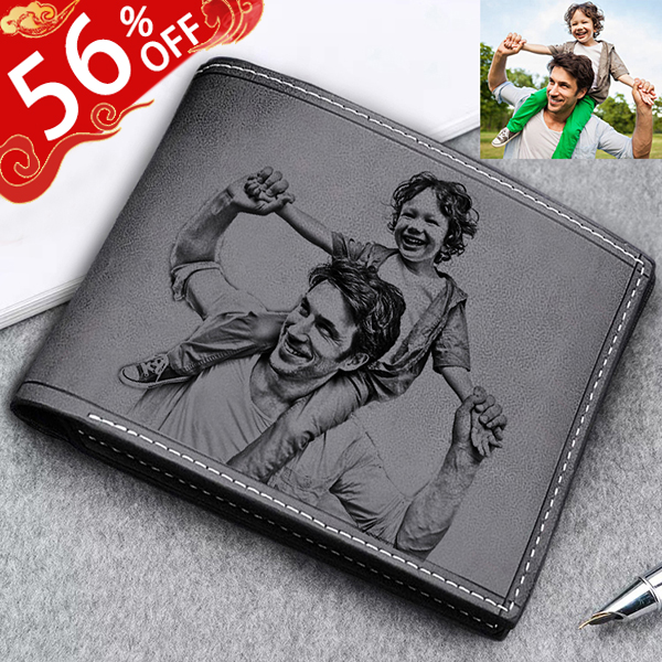 Personalized Photo Genuine Leather Men's Wallet - Black