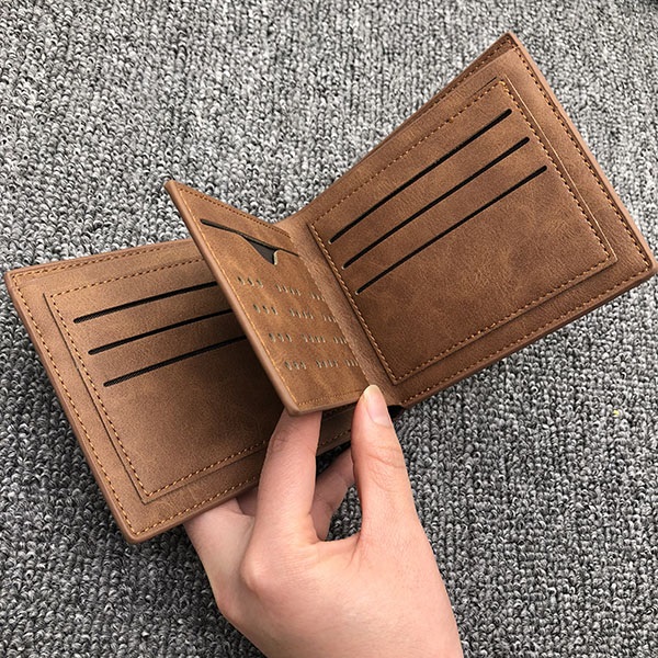Double-Sided Photo Vintage soft leather men's Trifold  wallet brown