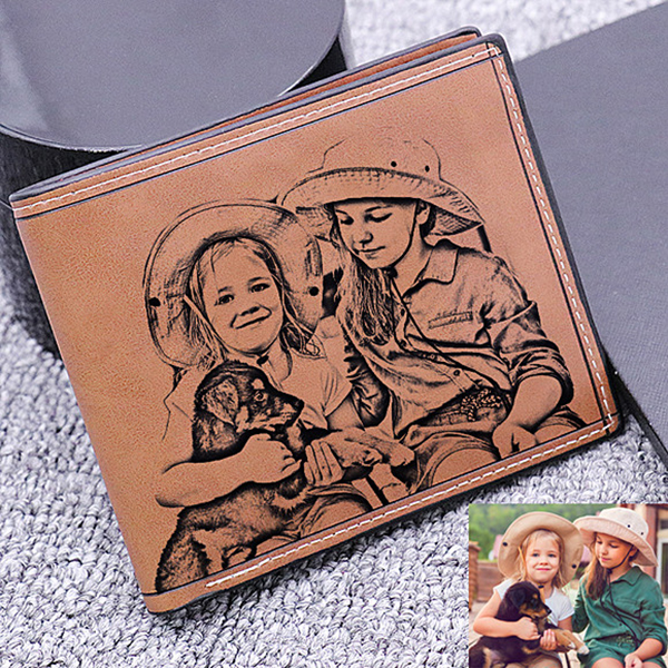 Personalized Photo Genuine Leather Men's Wallet - Dark Brown