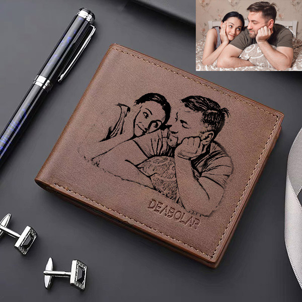 Personalized Photo Men's Flip Wallet Dark Brown
