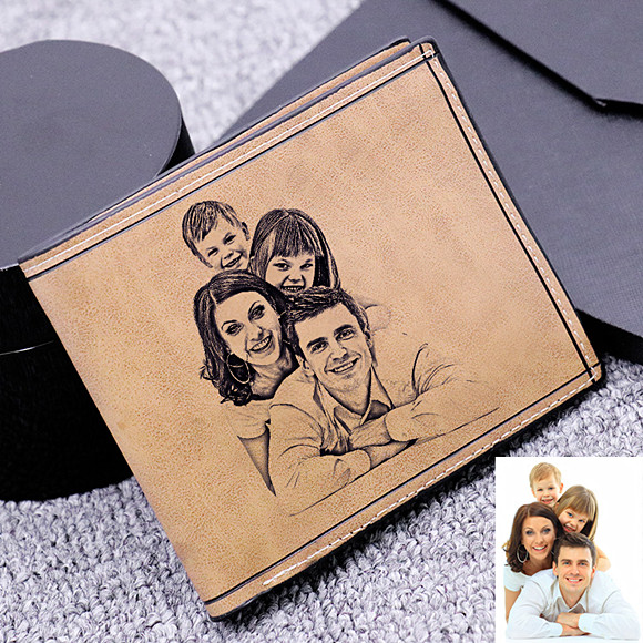 Personalized Doubled-Sided Photo Genuine Leather Men's Wallet - Light Brown