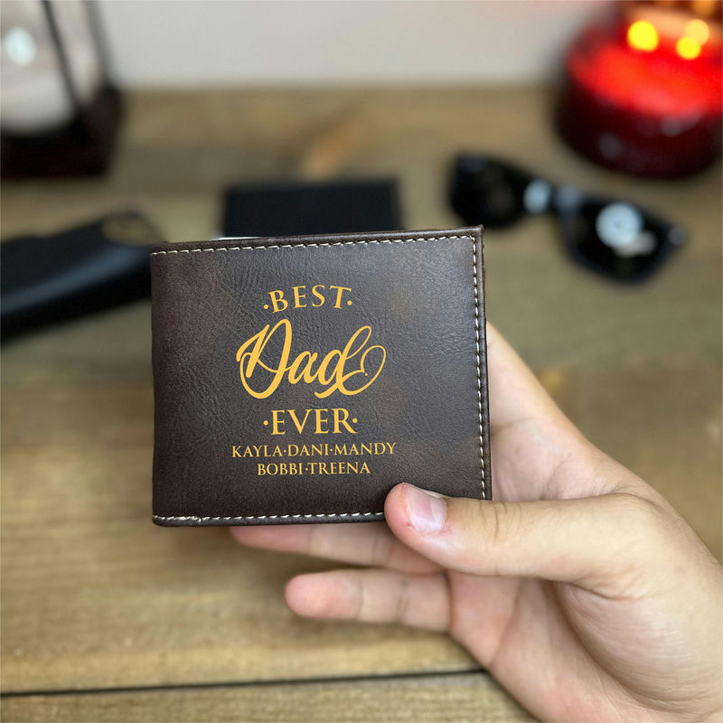 Personalized children's name engraved leather wallet