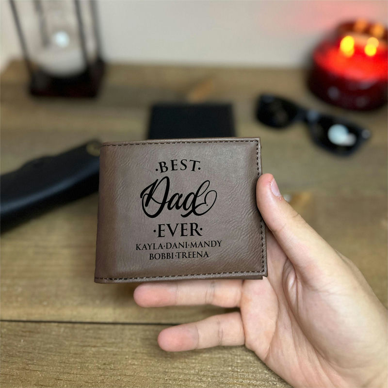 Personalized children's name engraved leather wallet